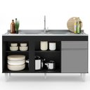 Ver imagem 3 de Balcão Gabinete com Pia Inox 150cm 3 Portas 1 Gaveta Dakota Preto/cinza - Lumil Lumil Móveis