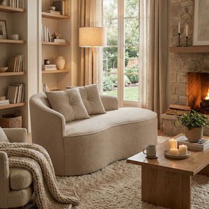 Sofá Orgânico Curvo Feijão Confortável Sala Estúdio Amore Bouclê Bege - Montanari's Decor