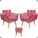 Ver imagem 1 de Kit 2 Poltronas Decorativas Para Recepção Manicure Sala De Estar + Puff Reforçado Suede