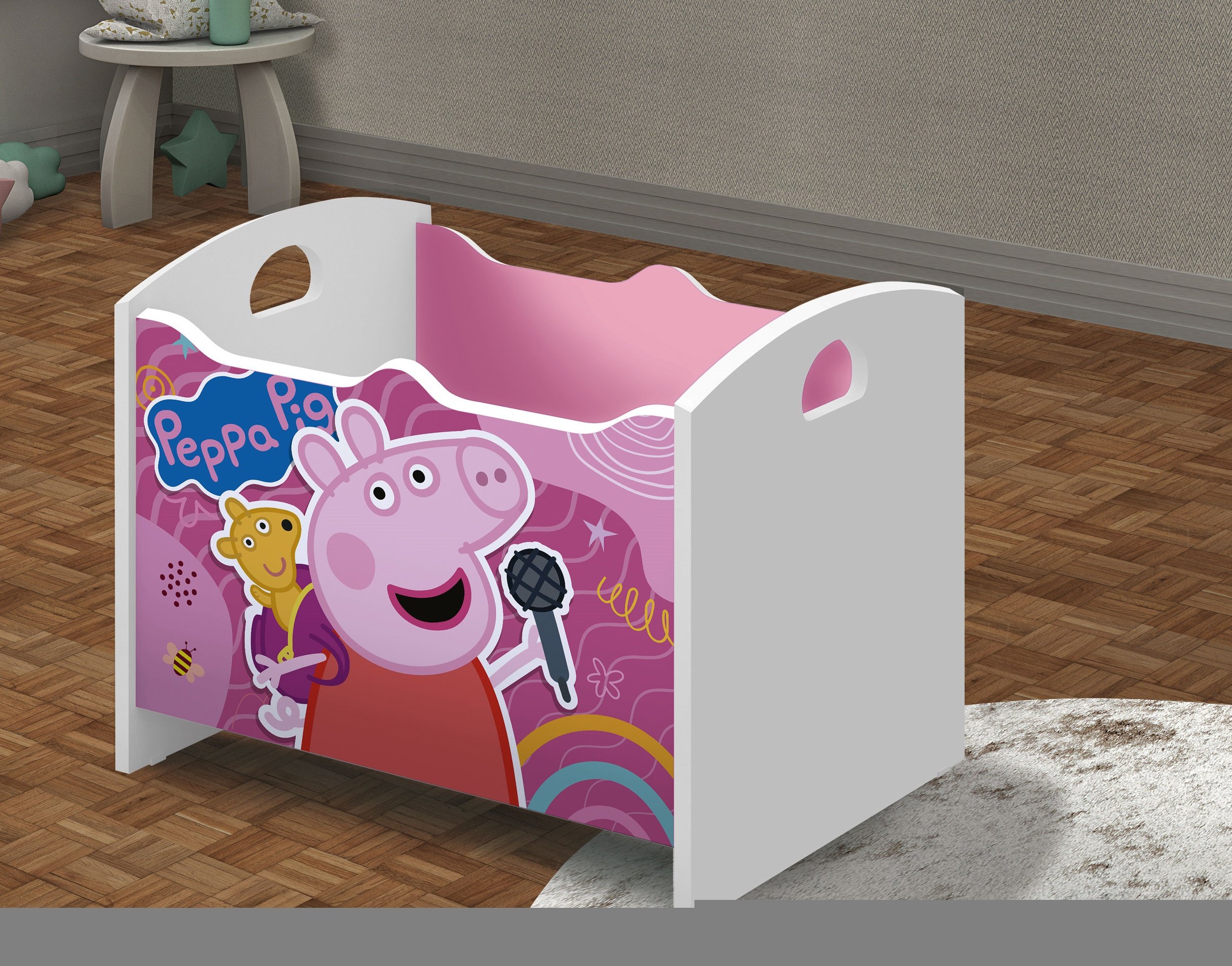 Caixa Baú Organizadora de Brinquedos Infantil Mdf Peppa Rosa