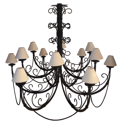 Lustre Negro de Dois Andares Rustico em Ferro para Ambiente Interno com Cúpulas Libertas Rosas Artes