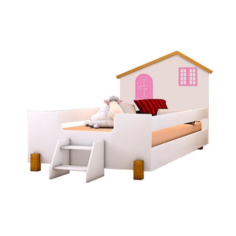 Cama Infantil Juvenil Belissima Rosa Branca e Mel + Luminária Led