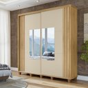 Ver imagem 1 de Guarda-Roupa Casal Monte Carlo 2 Portas Ripadas de Correr com Espelho 4 Gavetas Internas e Maleiros Bege/Cinamomo/Off White