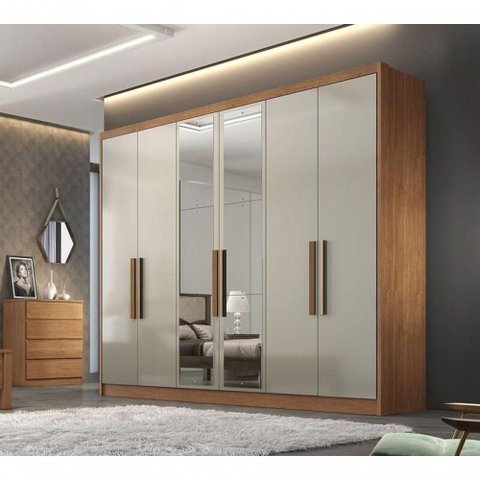 Guarda Roupa Casal com Espelho 6 Portas 8 Gavetas - Linea-cumaru/fendi - Móveis Novo Horizonte