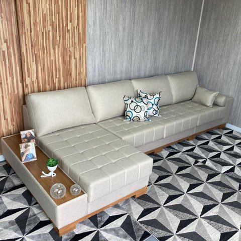 Sofá Rovere Retrátil 3 Módulos com Chaise Longue Direita* 3,75m D'confort Design Suede Preto 76