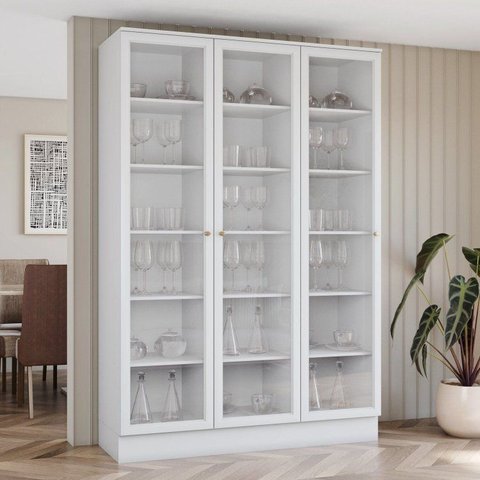 Cristaleira 150cm 3 Portas com Vidro Temperado 100% MDF Americana Branco/HP