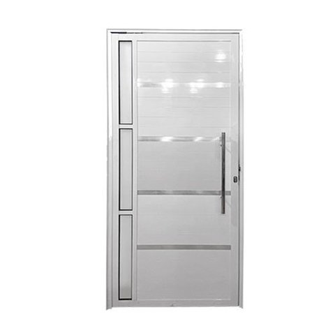 Porta de Alumínio Pivotante Frisada Com Visor Lado Direito 210x90 Branco Allo Esquadrias