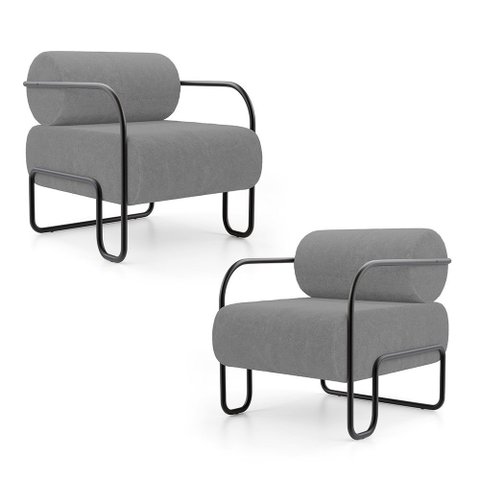 Kit 02 Poltronas Decorativas Orgânica Living Miska Bouclê Cinza - Desk Design