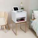 Ver imagem 1 de Mesa de Cabeceira Industrial Off White Eco 30cm Base Dourada - Enviamos Montado