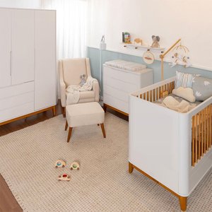 Kit Quarto Infantil Boom com Pés Square Mel - Berço + Guarda-roupa + Poltrona de Amamentação Balanço