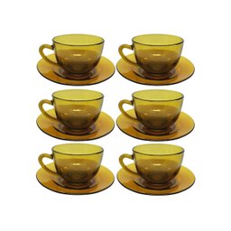 Jogo Xícara de Chá ou Café com Pires Vidro Âmbar 200ml 6 Unidades - 2 Jogo Xícara de Chá ou Café com Pires Vidro Âmbar 200ml 6 Unidades - 2