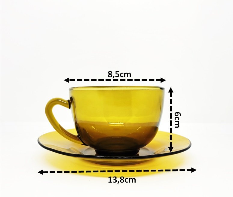 Jogo Xícara de Chá ou Café com Pires Vidro Âmbar 200ml 6 Unidades - Mundial  Casa e Presentes