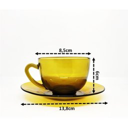 Jogo Xícara de Chá ou Café com Pires Vidro Âmbar 200ml 6 Unidades - 5 Jogo Xícara de Chá ou Café com Pires Vidro Âmbar 200ml 6 Unidades - 5