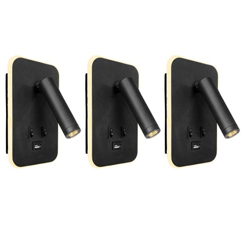 3 Arandela Cabeceira para Leitura Foco Móvel Led Usb Bet78