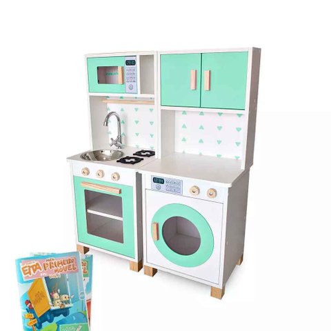 Kit Mini Cozinha Infantil e Máquina de Lavar - Verde Claro