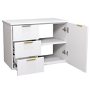 Ver imagem 2 de Balcão Móvel Gabinete Mdf para Banheiro com Tampo 70cm Gavetas Lado Esquerdo Puxador Dourado