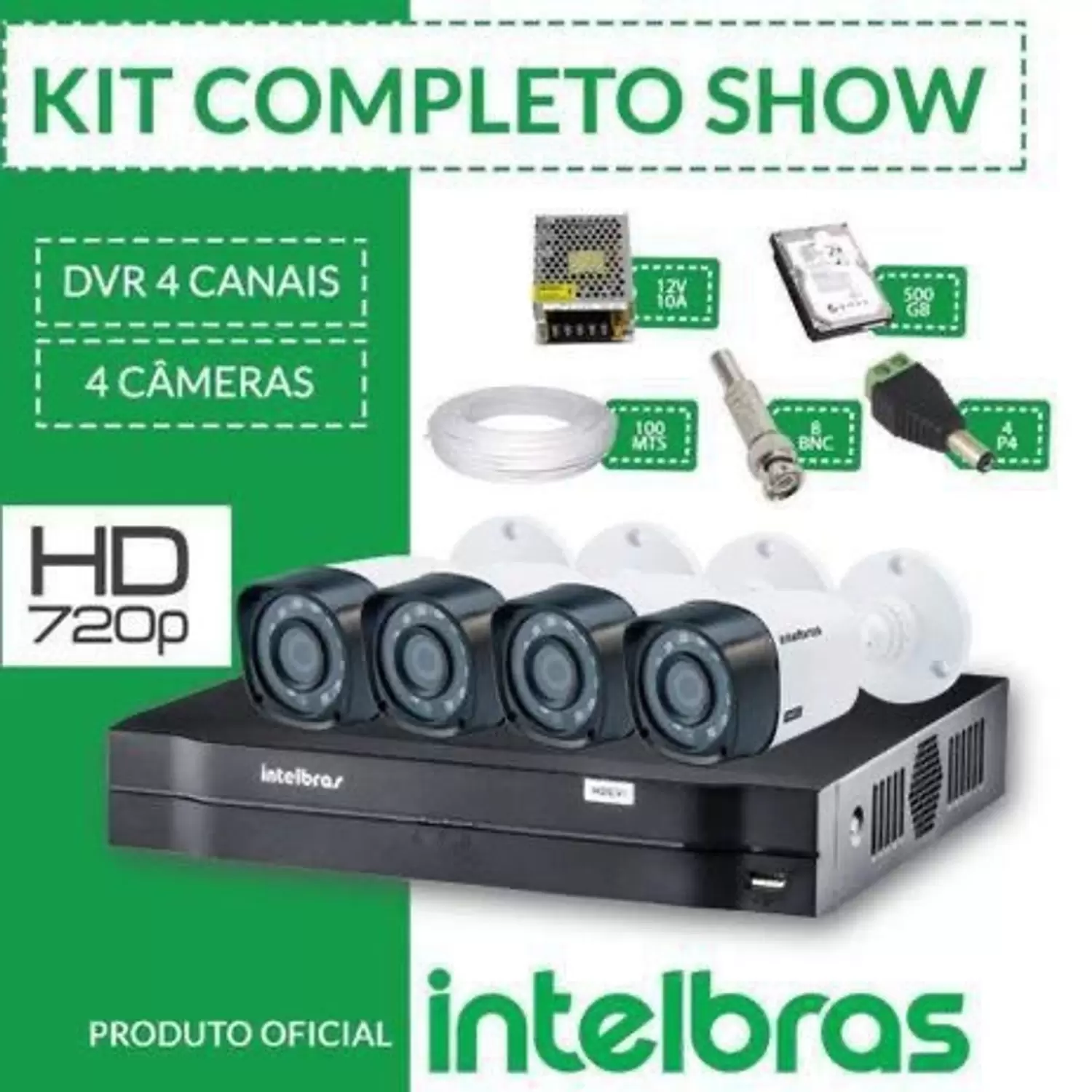 Kit 4 câmeras Intelbras 20metros completo alta definição MadeiraMadeira