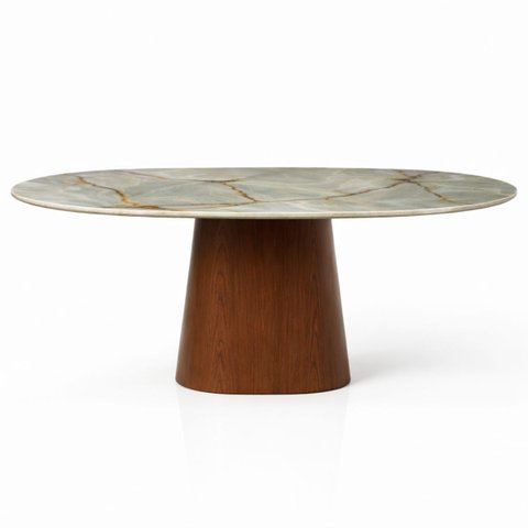 Mesa de Jantar Oblongo 160x90 Cm Base Nogueira Tampo Mármore Blue Deep
