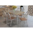 Ver imagem 1 de Conjunto: Mesa de Cozinha Elba Tampo Madeirado C/ Vidro 120cm e 6 Cadeiras Holanda Cromada/freijo