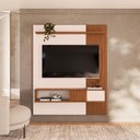 Ver imagem 3 de Painel para TV até 65 Polegadas Ripado com Porta DJ Móveis Cosmo 150 Off White Freijó