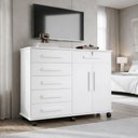 Ver imagem 2 de Cômoda Grande Gran Luxo com 6 Gavetas Amplas Rodízios Sapateira Dupla e Porta Televisão - Branco