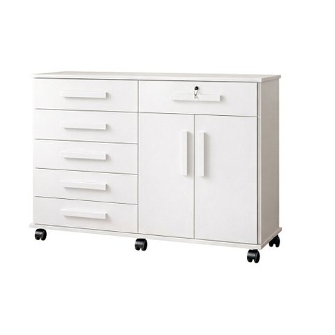 Cômoda Grande Gran Luxo com 6 Gavetas Amplas Rodízios Sapateira Dupla e Porta Televisão - Branco