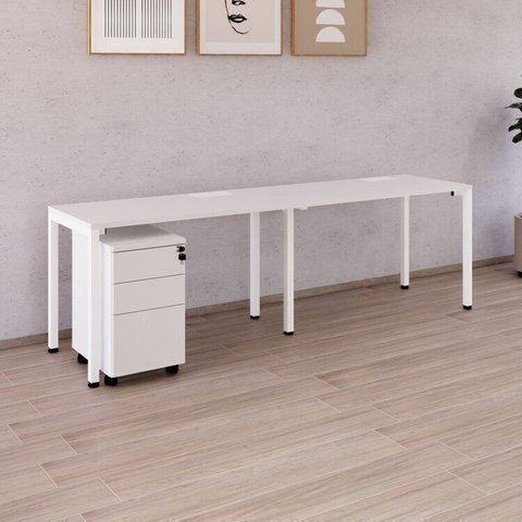 Estação de Trabalho 2 Lugares com Gaveteiro 240x60cm Branco Yescasa