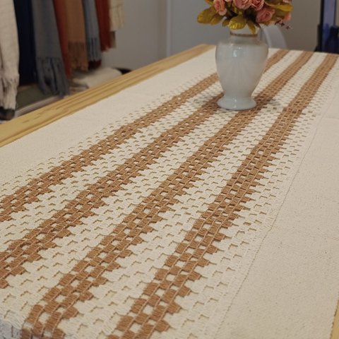 Caminho de Mesa Renda Algodão Cru Caramelo 45 X 175