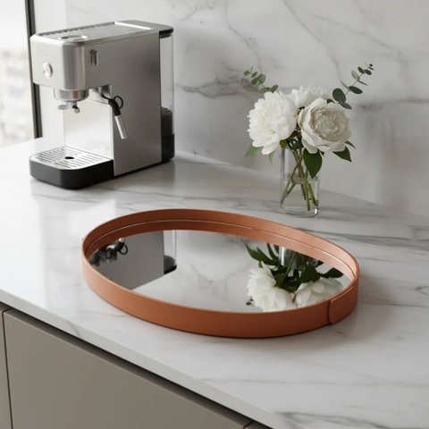 Bandeja Decorativa Espelhada Luxo para Sala e Lavabo Flyt 38cm:Caramelo