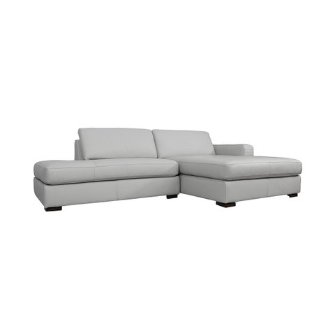 Sofá de Couro com Chaise N.y. 3 Lugares Off White 2,34 M - Mempra