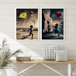 Kit 2 Quadros Arte Crianças Pipa e Balão 24x18cm:moldura Preta - 2