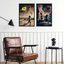 Ver imagem 1 de Kit 2 Quadros Arte Crianças Pipa e Balão 24x18cm:moldura Preta