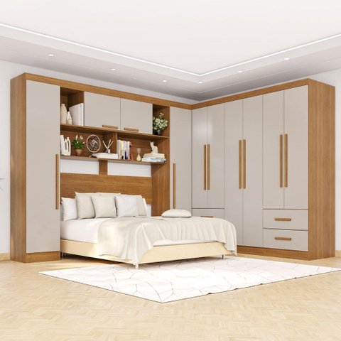 Guarda-roupa Casal Modulado Andorra 10 Portas 4 Gavetas Cinamomo/off White - Pnr Móveis