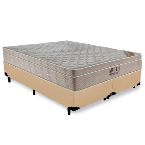 Cama Box Queen Bipartido Sintético + Colchão Ortobom Airtech Molas Ensacadas 65x158x198 Cor:bege
