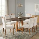 Ver imagem 1 de Conjunto Mesa Jantar Julia 1,6m Freijó Pés Cerejeira 6 Cadeiras Heloísa Almofadada - Bege Veludo