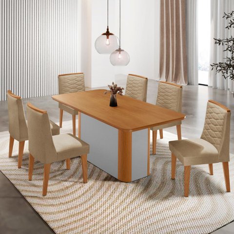 Mesa de Jantar Isadora 180cm Tampo Mdf Laminado com 6 Cadeiras Eloise