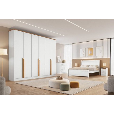 Guarda Roupa Roupeiro Casal 06 Portas 06 Gavetas 100% MDF Branco Nature