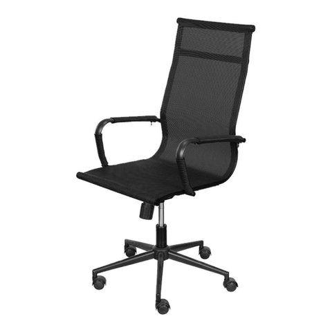 Cadeira Escritório Giratória Alta Presidente Or Design Tela Mesh Preta Aço Preto Base Rodízio