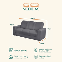 Sofá 3 Lugares Suede Roma - Sofá Casa - 3