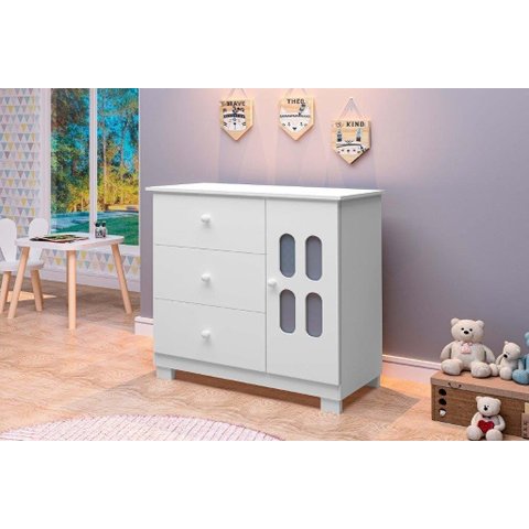 Cômoda / Sapateira Sof 3 Gavetas e 1 Porta com Detalhes Vazados com Visoresem Acrílico Fosco Cor Bra