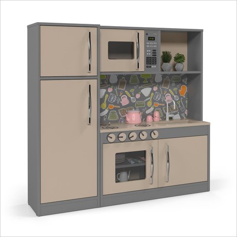 Cozinha Infantil em Mdf com Refrigerador Diana Cinza - Ofertamo