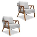 Ver imagem 1 de Kit 2 Poltronas Decorativa Luiza Linho Base em Madeira Castanho - Pallazio - Cinza