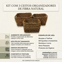 Ver imagem 4 de Kit com 3 Cestos Organizadores Quadrados em Fibra Natural Trançada Sustentável