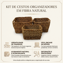 Ver imagem 7 de Kit com 3 Cestos Organizadores Quadrados em Fibra Natural Trançada Sustentável