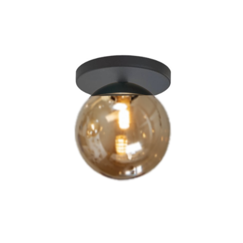 Plafon Moderno Preto Globo de Vidro Sala Corredor Lavabo Arevo Iluminação Vidro Fumê