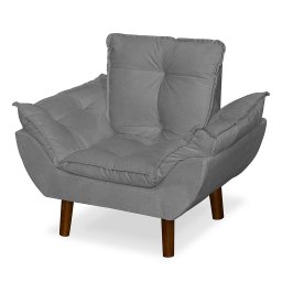 Mini Poltrona Cadeira Infantil de Criança Suede  Cinza Claro  Pés Palito - 4