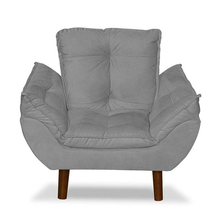 Mini Poltrona Cadeira Infantil de Criança Suede  Cinza Claro  Pés Palito