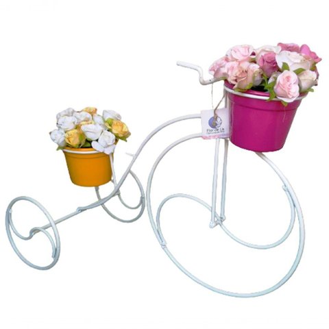 Suporte Plantas Bicicleta Branca - 2 Vasos