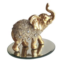 Elefante Decorativo Resina C/ Base De Espelho Indiano Sorte - 1