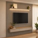 Ver imagem 4 de Painel Ripado para TV 85 pol com Bancada Orgânica e Prateleira LED 297cm Slats L05 Tauari Gris